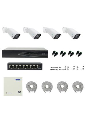 PNI House IP816 NVR пакет с 4 PNI IP780 4K камери, източник, превключвател, кабели, щепсели и сплитери