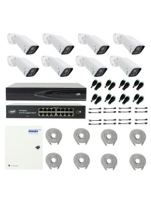 PNI House IP816 NVR пакет с 8 PNI IP780 4K камери, източник, превключвател, кабели, щепсели и сплитери