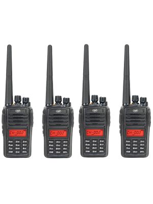 Комплект от 4 портативни радиостанции PNI PMR R18, 446MHz, 0.5W, 128 канала, 16 PMR и 50 CTCSS и 104 DCS тона, FM радио, прогр.