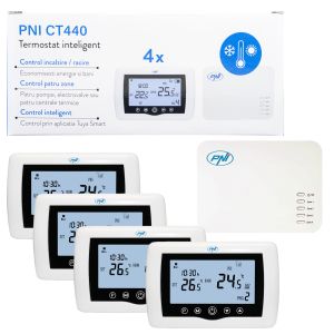 Интелигентен термостат PNI CT440 безжичен, с WiFi, управление на 4 зони през интернет, за отоплителни централи, помпи, ел.