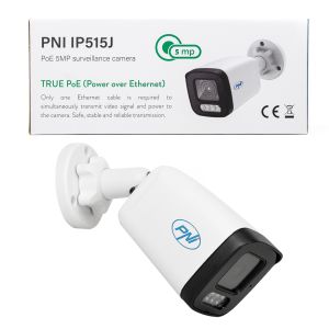 Камера за видеонаблюдение PNI IP515J POE, bullet 5MP, 2.8mm, за външна употреба, двупосочен звук, бяла Описание на снимката