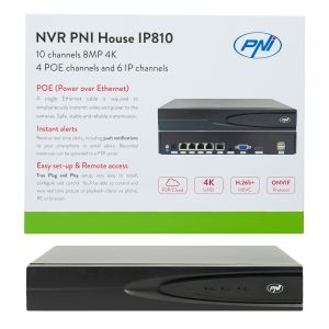 NVR POE PNI House IP810 с 10 канала 4K 8MP