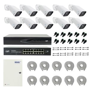 PNI House IP816 NVR пакет с 10 PNI IP780 4MP камери, източник, превключвател, кабели, щепсели и сплитери