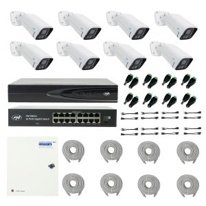 PNI House IP816 NVR пакет с 8 PNI IP780 4K камери, източник, превключвател, кабели, щепсели и сплитери