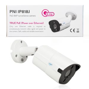 Камера за видеонаблюдение PNI IP818J, POE, bullet 8MP, черна светлина, 2.8mm обектив, за външна употреба, бяла